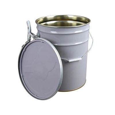 Balde de tinta de 5 galões Metal branco com tampa de anel de bloqueio de alavanca