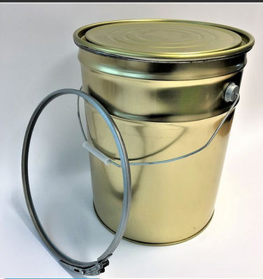 Balde de tinta de metal dourado 5 galões com fecho de anel de bloqueio de alavanca para tintas à base de água