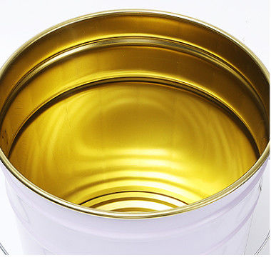 Balde de tinta metálica de lata branca com revestimento de ouro