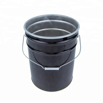 Balde de tinta de metal preto e tampa 5 galões com revestimento de plástico anti-ferrugem e tampa de borda de flor