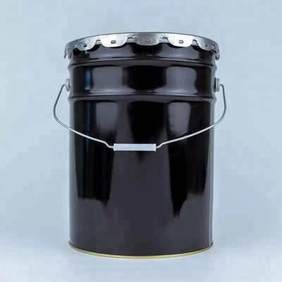 Balde de tinta de metal preto e tampa 5 galões com revestimento de plástico anti-ferrugem e tampa de borda de flor