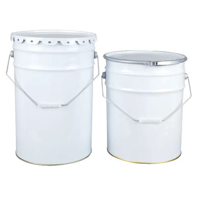 Balde de cabeça aberta redonda de 16L com interior não revestido e alça de metal branco