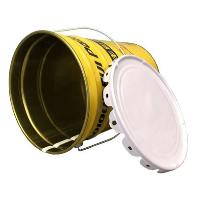 Balde de tinta de metal branco mate com tampa de borda de flor